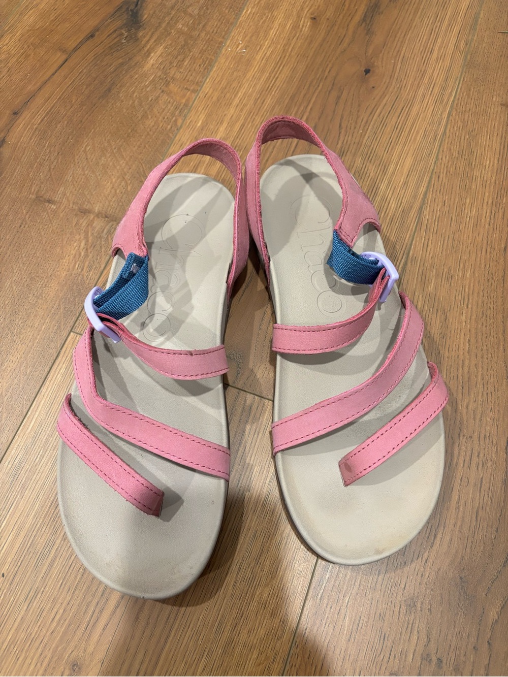 Chaco Pink Strappy Women's Sandals with Blue Accent